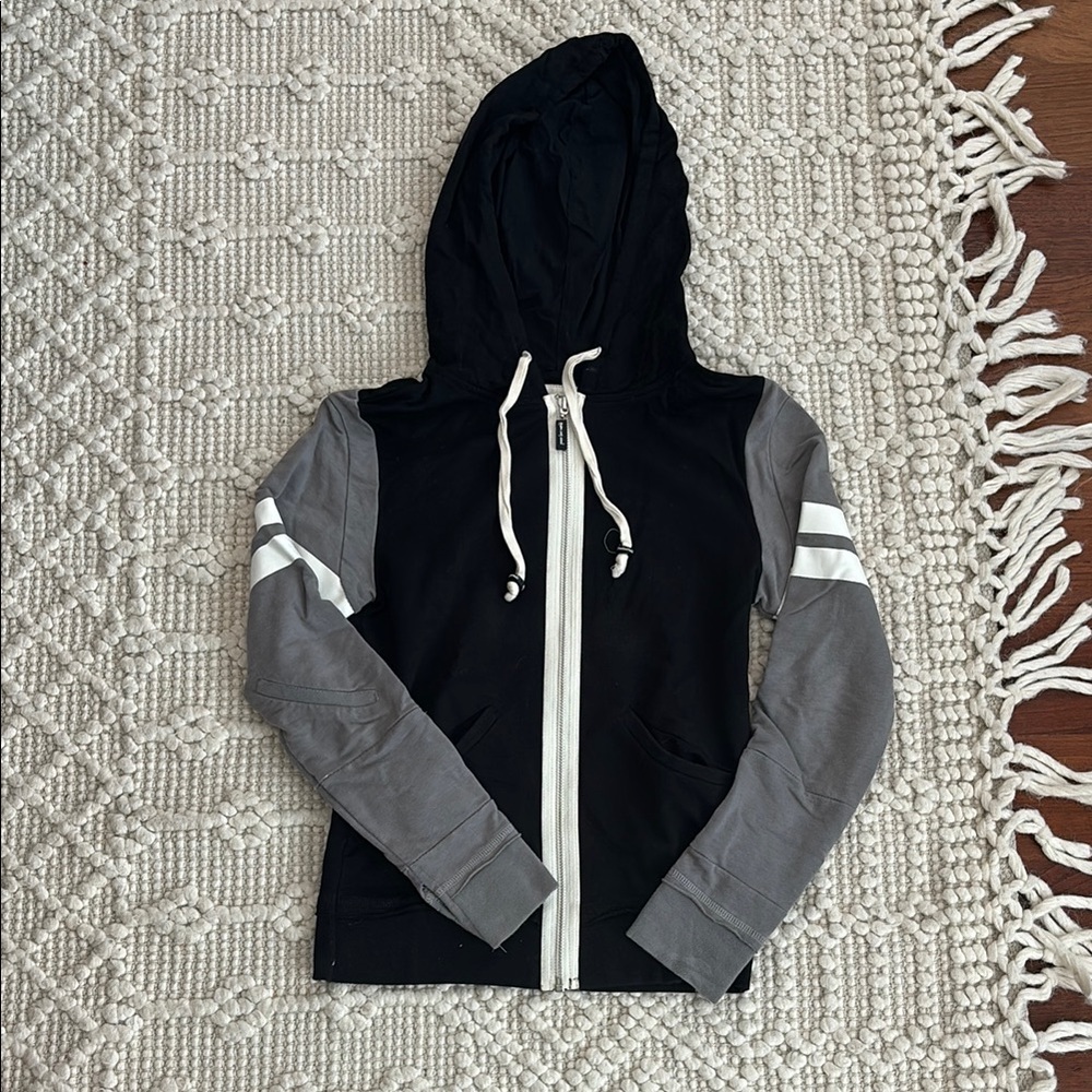 Peace Love World Black Hoodie with Cream Details
